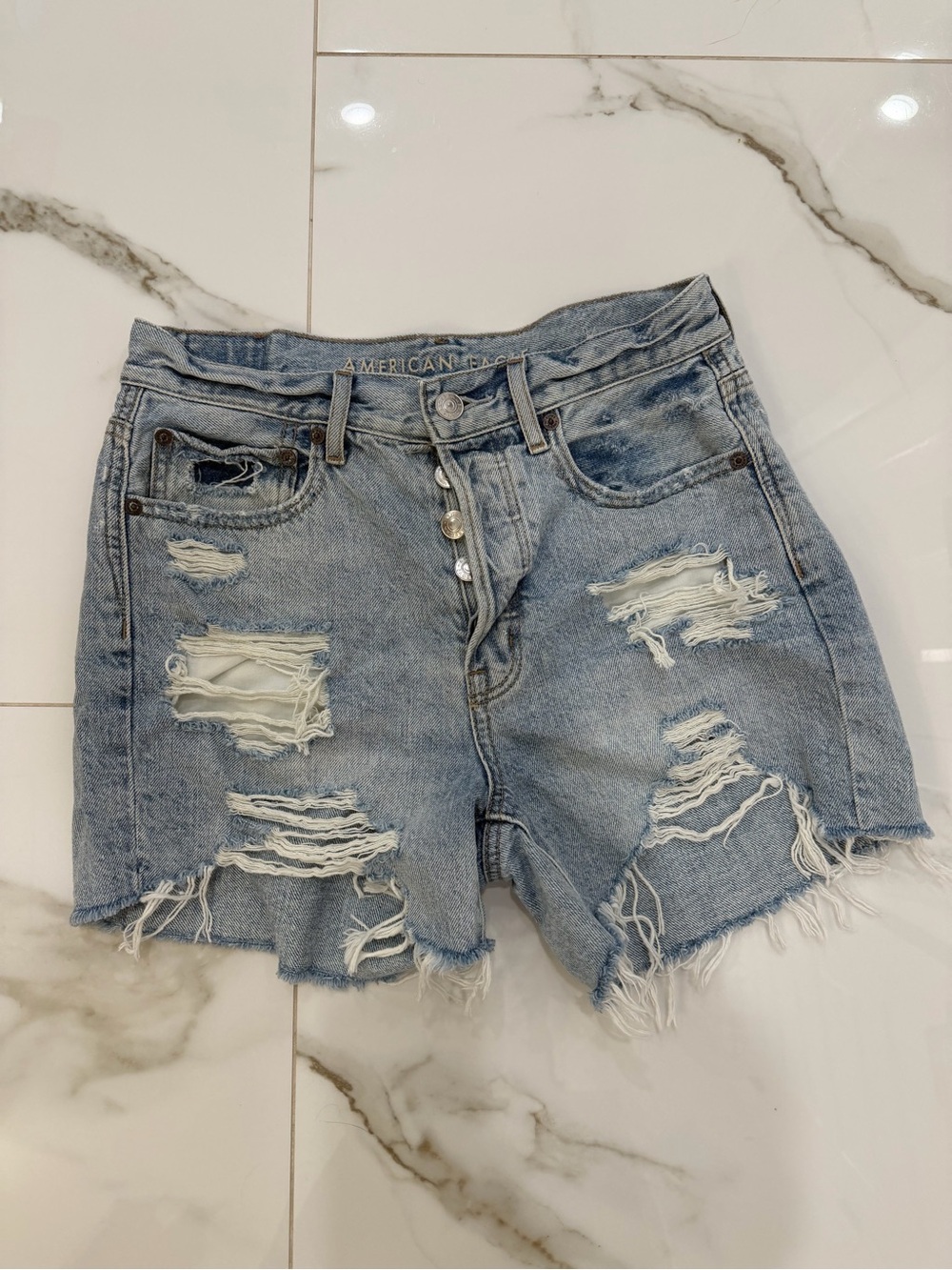 American Eagle Outfitters Light Blue Distressed Denim Cutoff Shorts